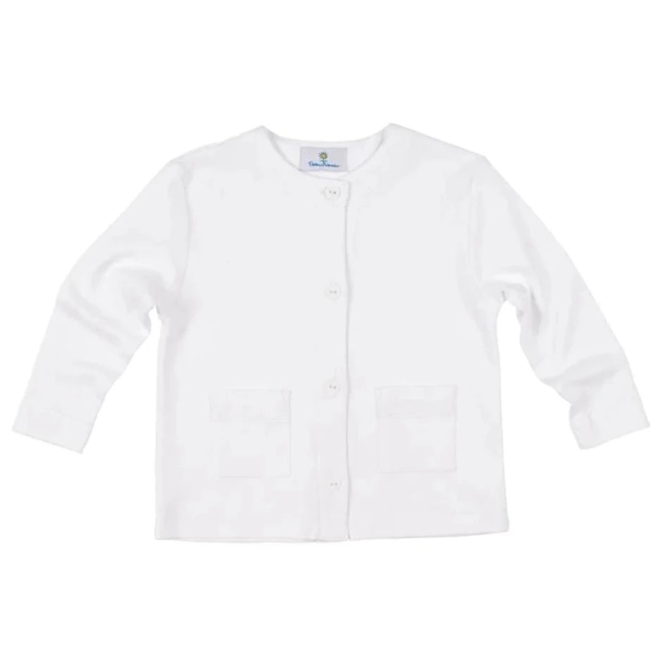 Florence Eiseman White Interlock Knit Cardigan With Pockets