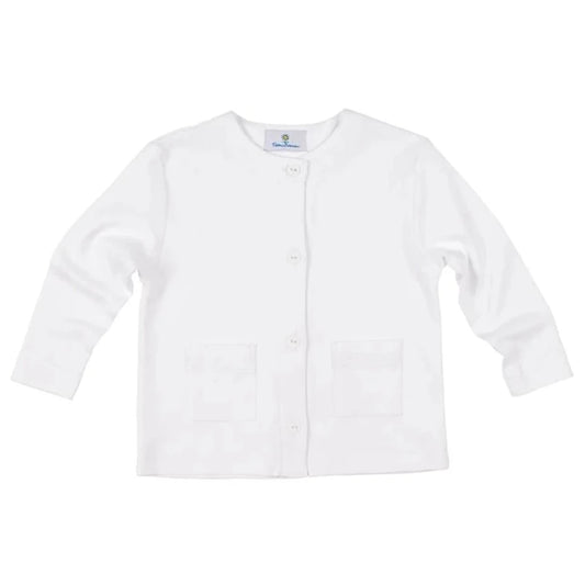 Florence Eiseman White Interlock Knit Cardigan With Pockets