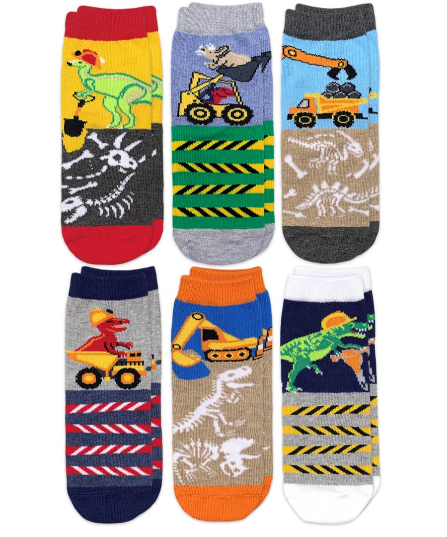 Jefferies Socks Construction Dinosaurs Crew Socks 6 Pair Pack