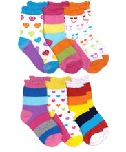Load image into Gallery viewer, Jefferies Socks Rainbow Stripes Hearts Smiley Face Crew Socks