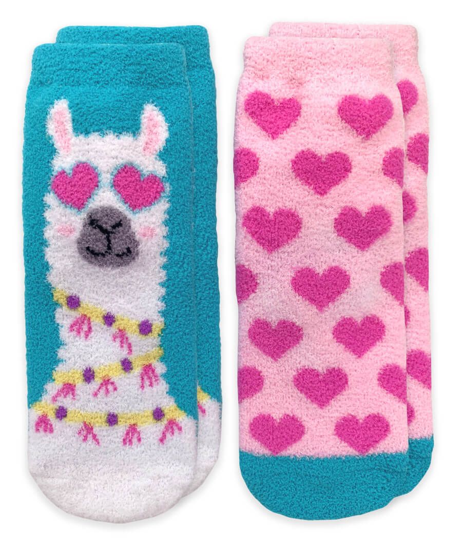 Jefferies Socks Llama and Hearts Fuzzy Non-Skid Slipper Socks