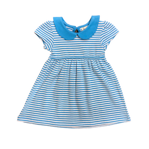 Luigi Short Sleeve Striped Dress With Solid Piped Trim
