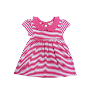 Luigi Short Sleeve Striped Dress With Solid Piped Trim