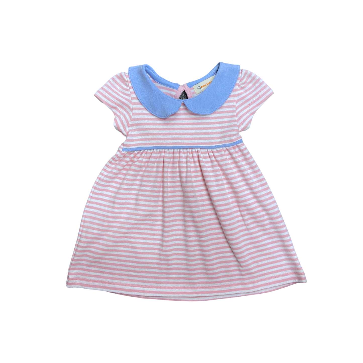 Luigi Short Sleeve Striped Dress With Solid Piped Trim