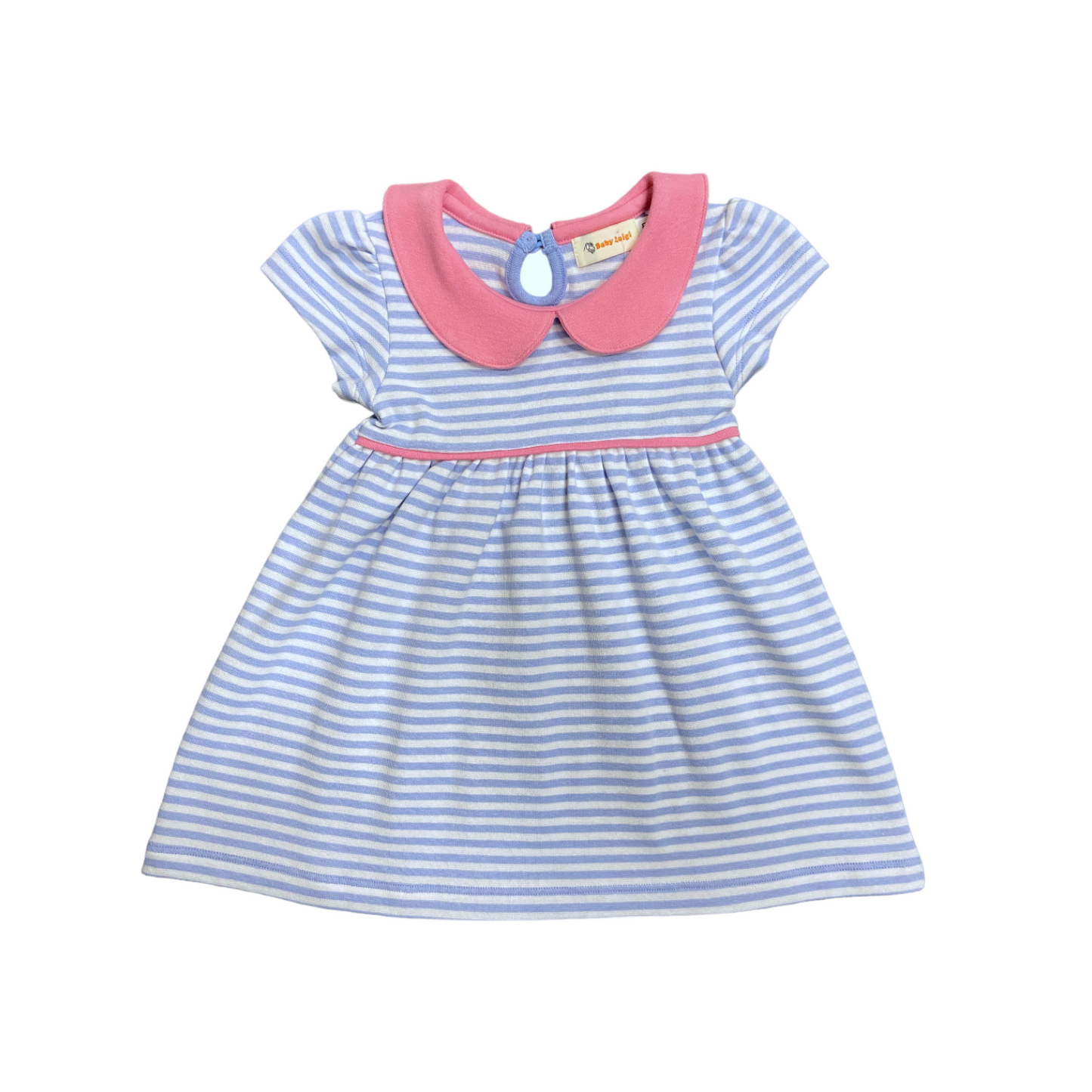 Luigi Short Sleeve Striped Dress With Solid Piped Trim