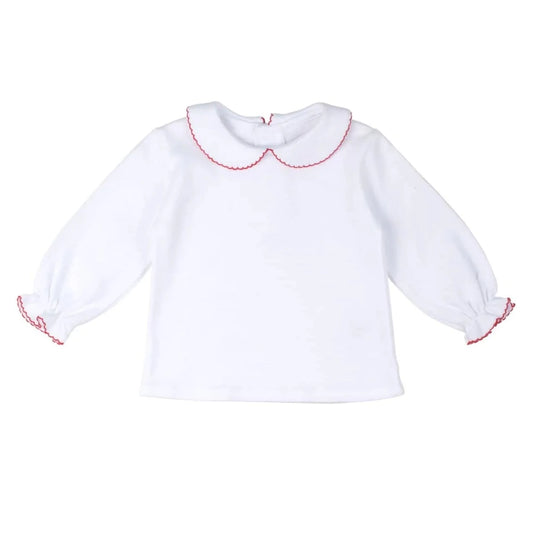 Florence Eiseman Knit Long Sleeve Blouse With Red Picot