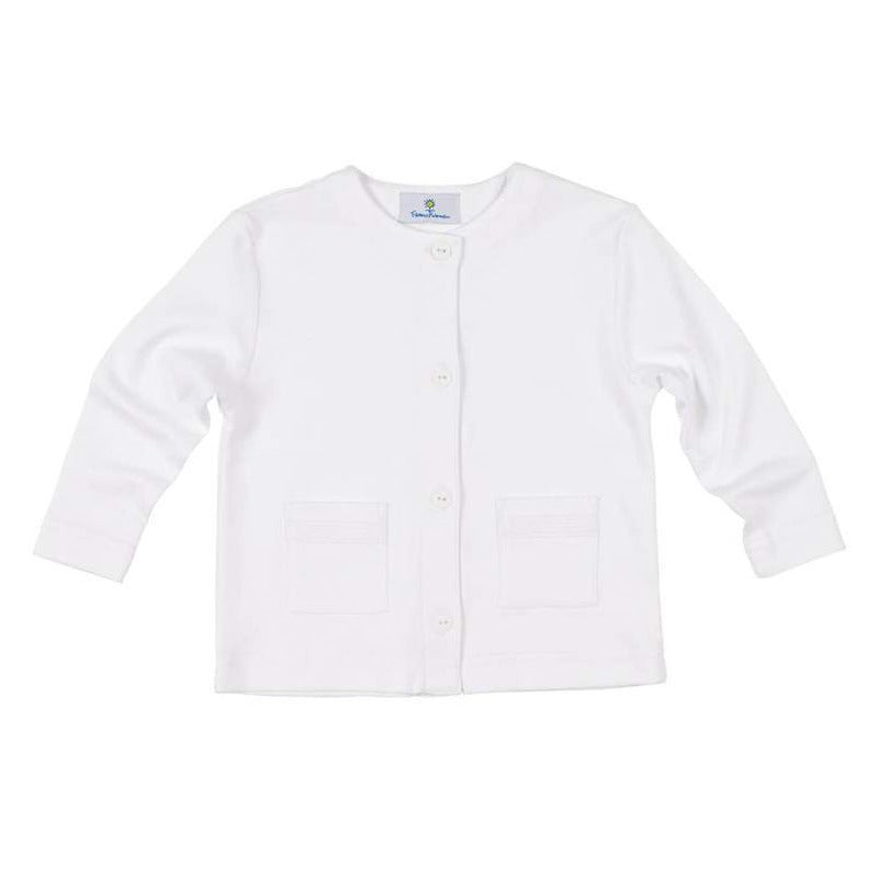 Florence Eiseman Girls White Knit Pocket Cardigan